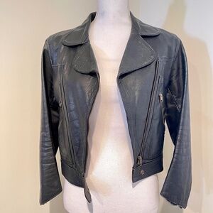1970s Italian Distressed Black Leather Motorcycle Jacket